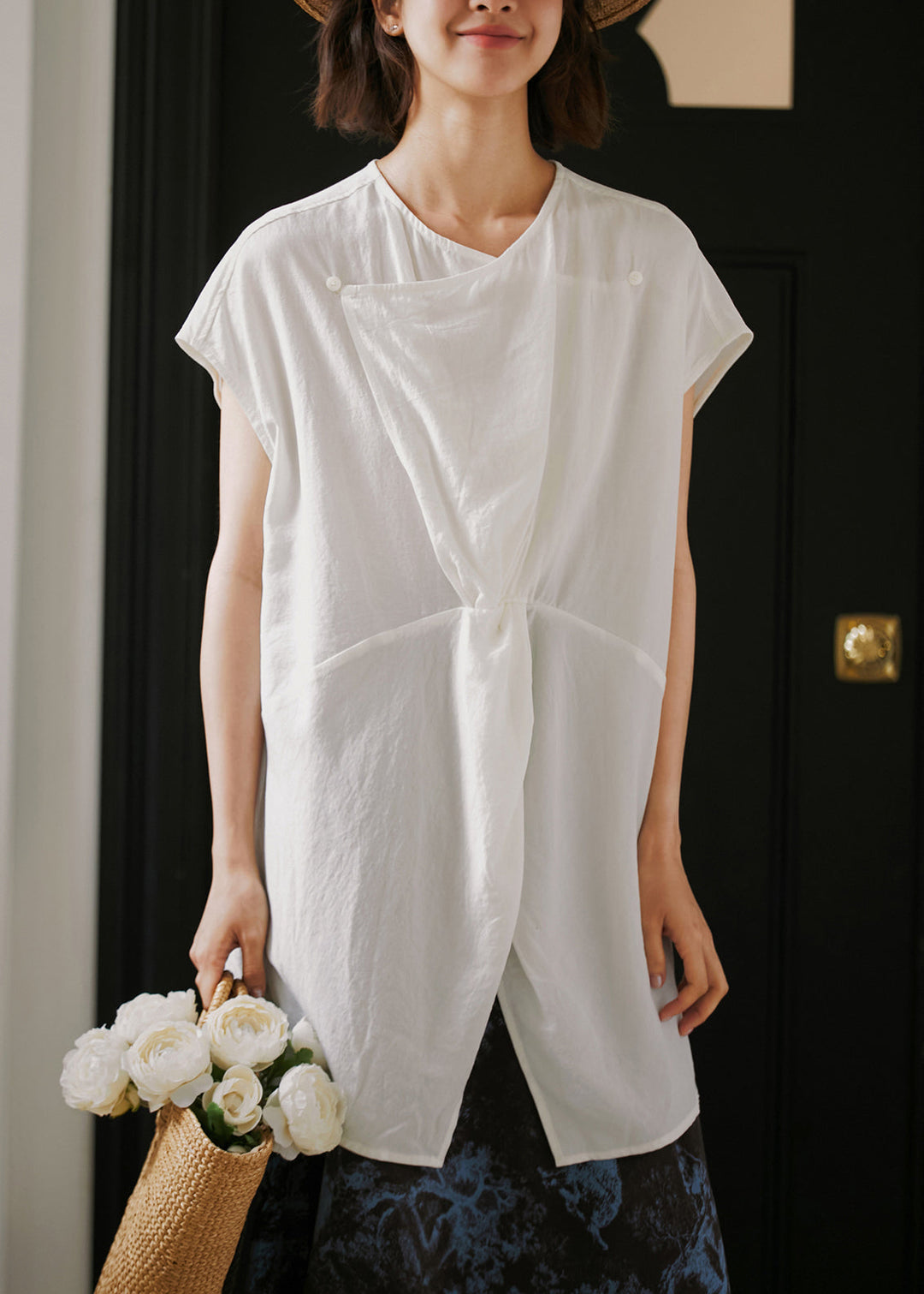 New White Button Front Open Cotton Shirt Summer