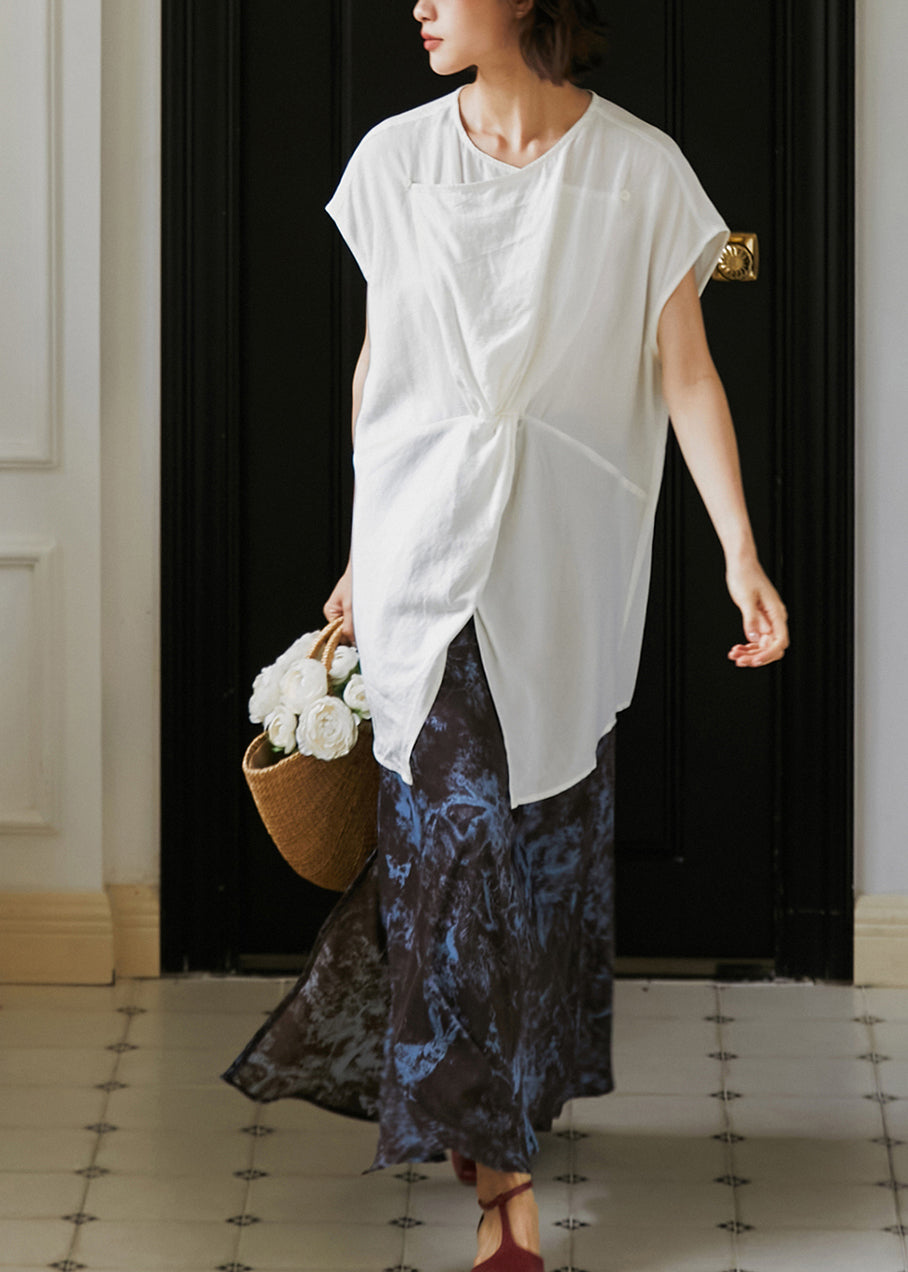 New White Button Front Open Cotton Shirt Summer