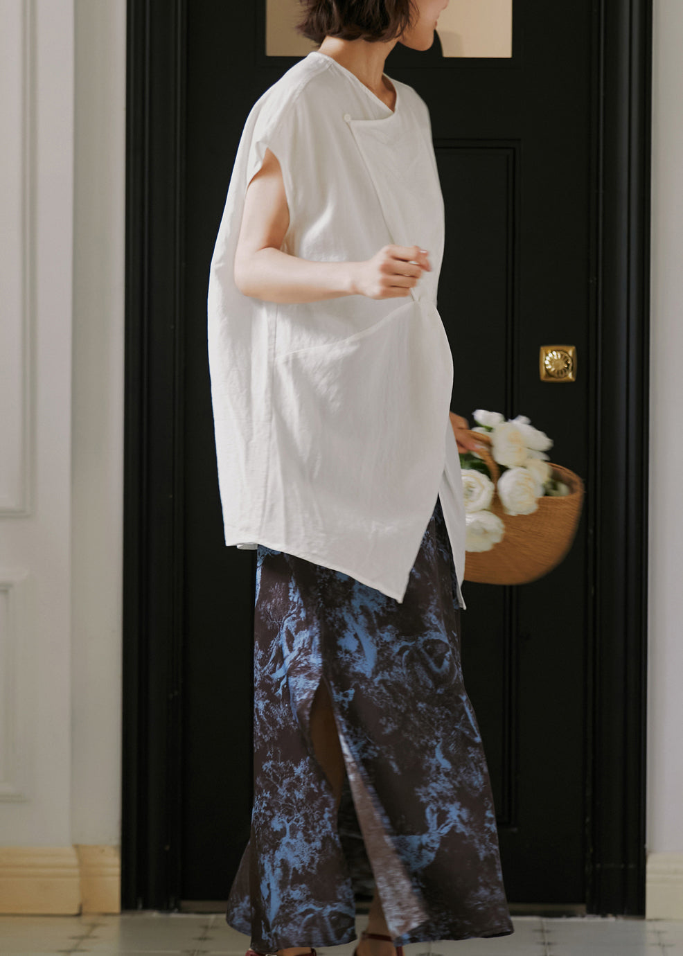 New White Button Front Open Cotton Shirt Summer