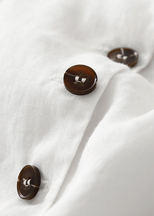 New White Notched Pockets Thin Linen Coats Half Sleeve