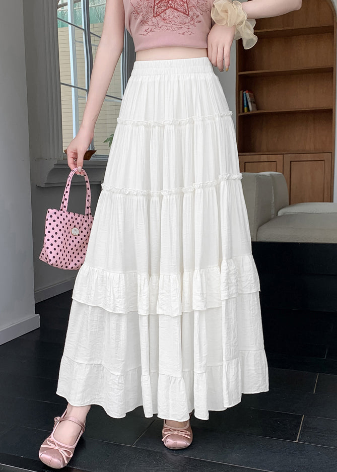 New White Wrinkled Solid Patchwork Cotton A Line Skirts Summer