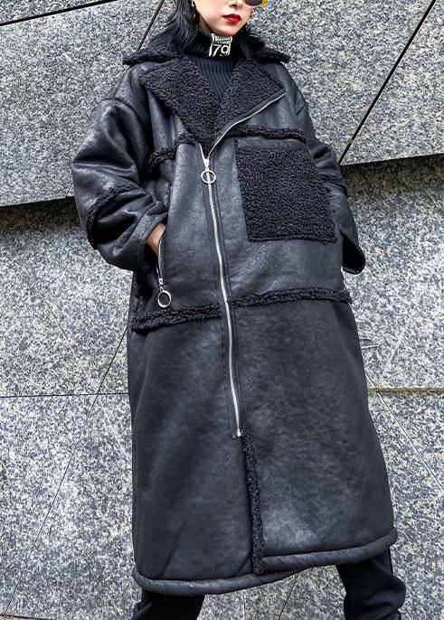 New Oversized Long Jackets Winter Coats Black Zippered Wool Overcoat