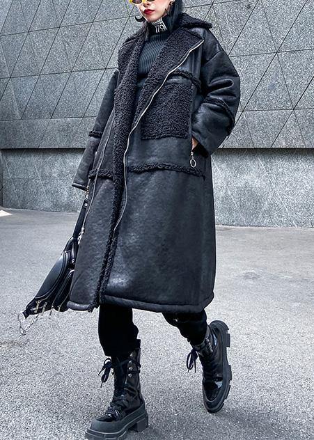 New Oversized Long Jackets Winter Coats Black Zippered Wool Overcoat