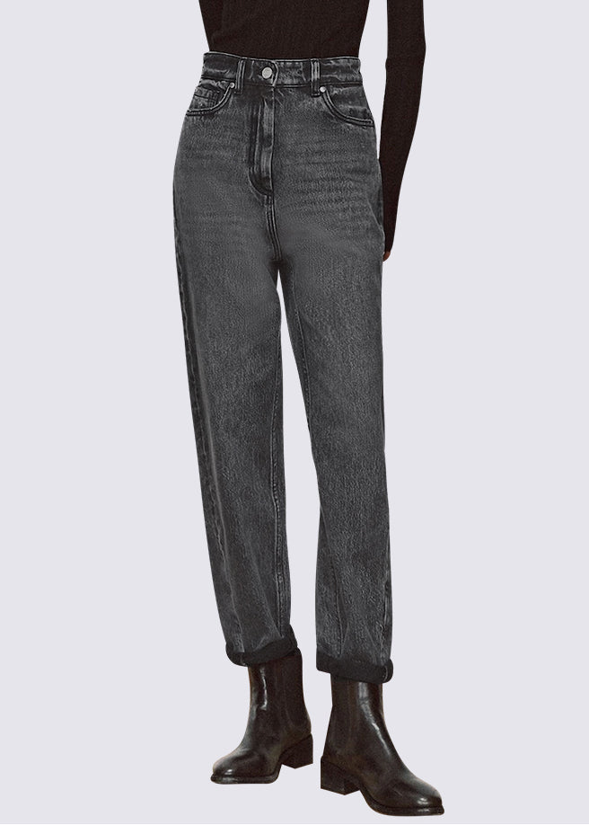 Novelty Black High Waist Pockets Straight Jeans