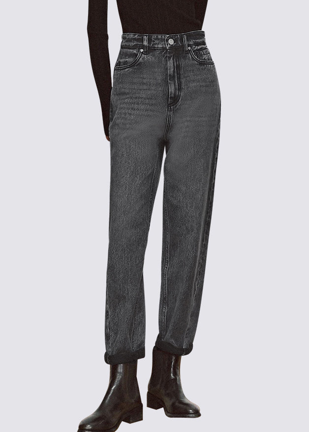 Novelty Black High Waist Pockets Straight Jeans