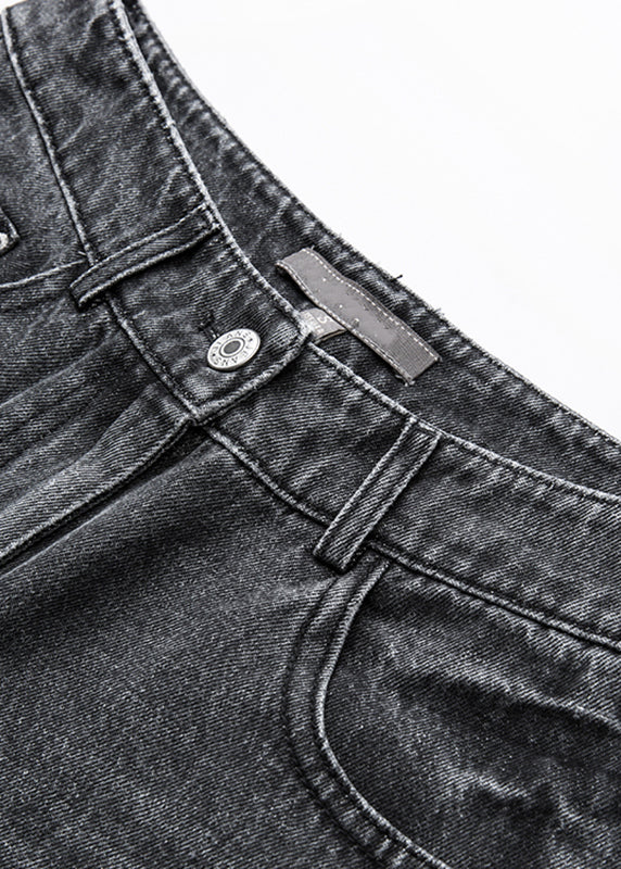 Novelty Black High Waist Pockets Straight Jeans