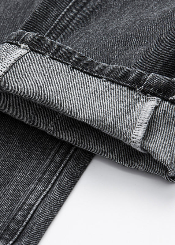 Novelty Black High Waist Pockets Straight Jeans