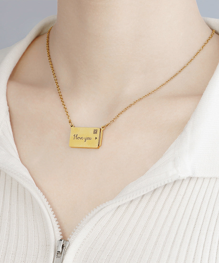 Novelty Gold Stainless Steel Graphic Pulling Type Pendant Necklace