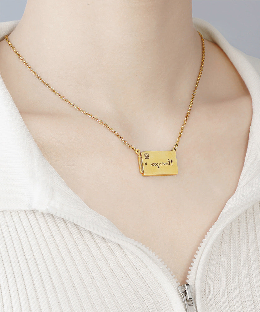 Novelty Gold Stainless Steel Graphic Pulling Type Pendant Necklace
