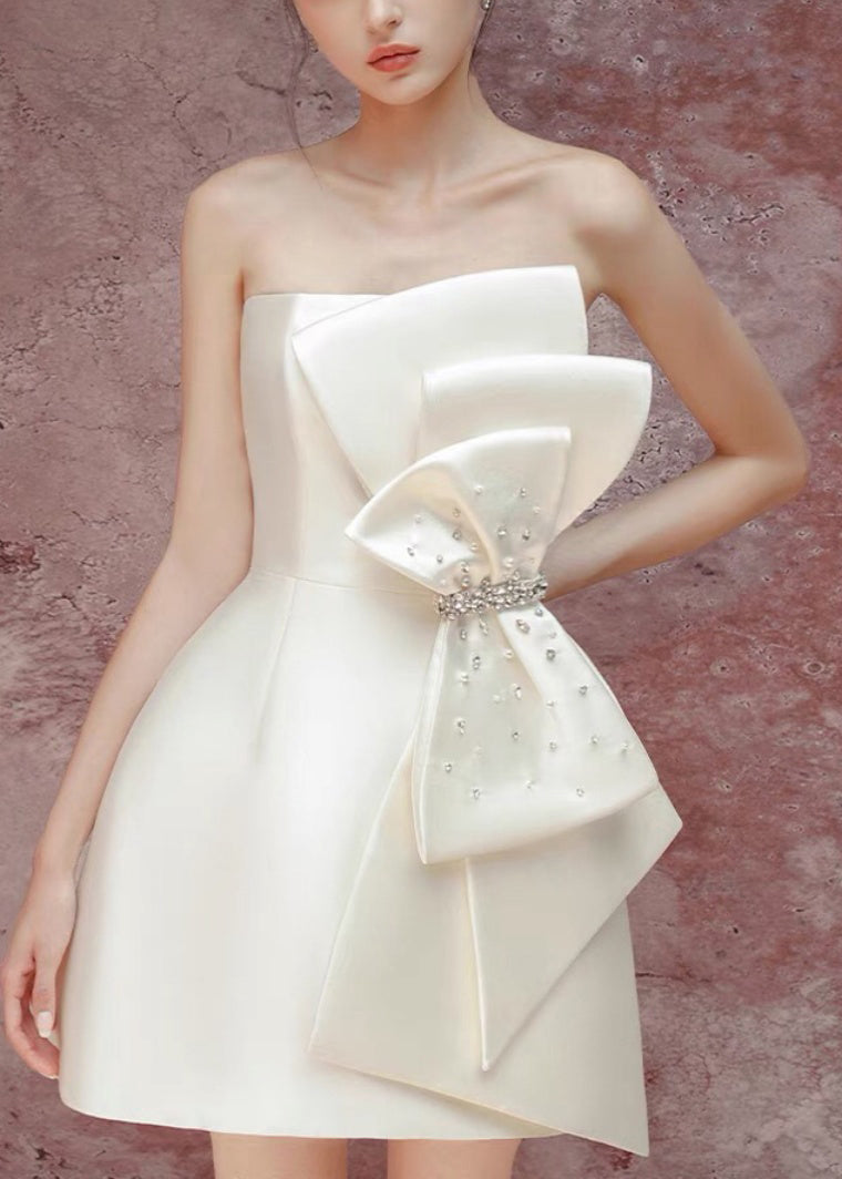 Novelty Green Bow Zircon Pearl Cotton Mid Dresses Sleeveless