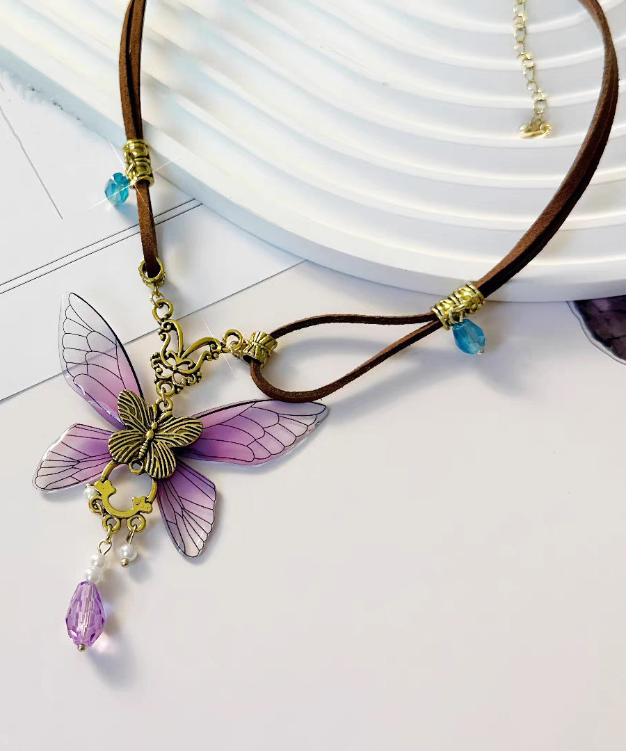 Novelty Purple Sterling Silver Overgild Butterfly Pearl Pendant Necklace