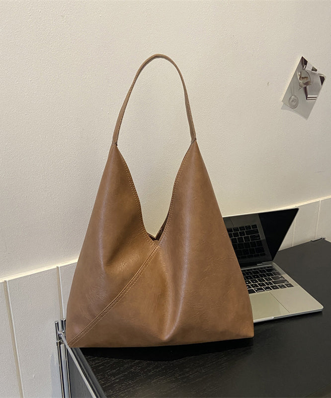 Organic Chocolate Large Capacity Solid Durable Calf Leather Shoulder Bags