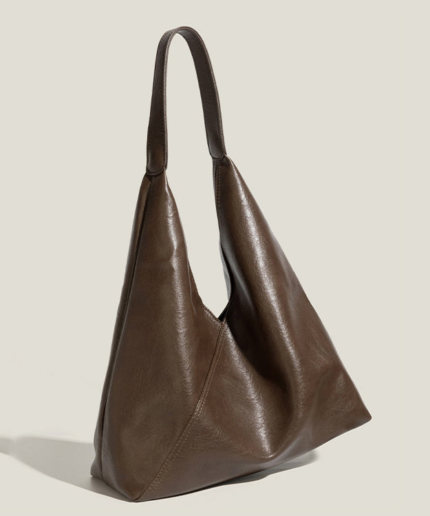 Organic Chocolate Large Capacity Solid Durable Calf Leather Shoulder Bags