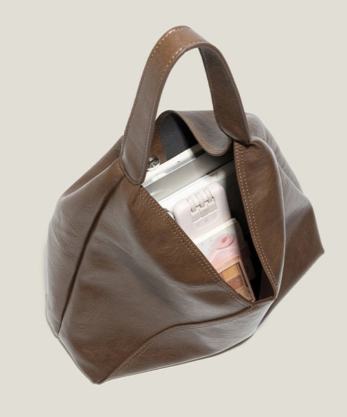 Organic Chocolate Large Capacity Solid Durable Calf Leather Shoulder Bags