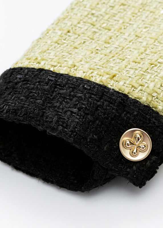 Organic Green Square Collar Patchwork Woolen Coat Long Sleeve