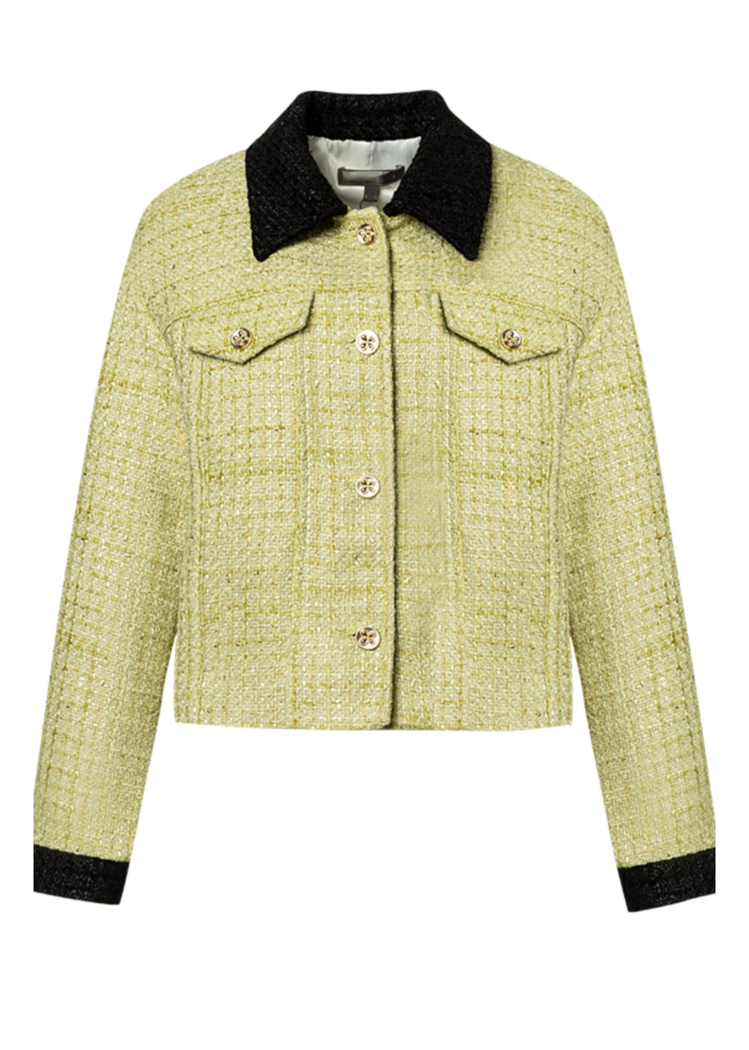 Organic Green Square Collar Patchwork Woolen Coat Long Sleeve