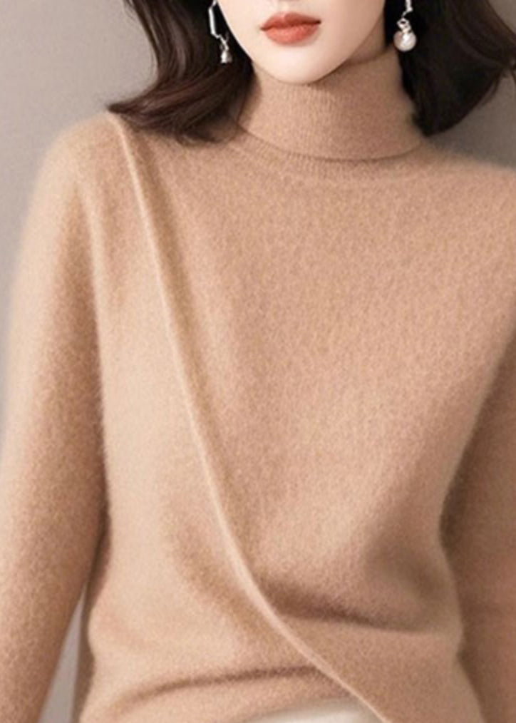 Organic Light Camel Asymmetrical Solid Cotton Knit Sweaters Spring