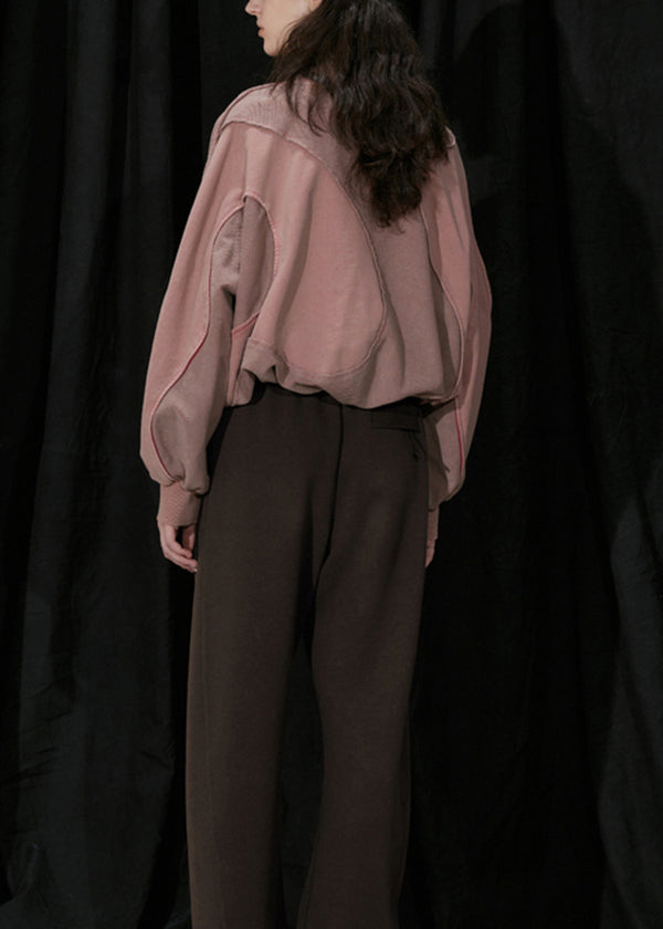 Organic Pink O Neck Patchwork Cotton Sweatshirts Top Fall