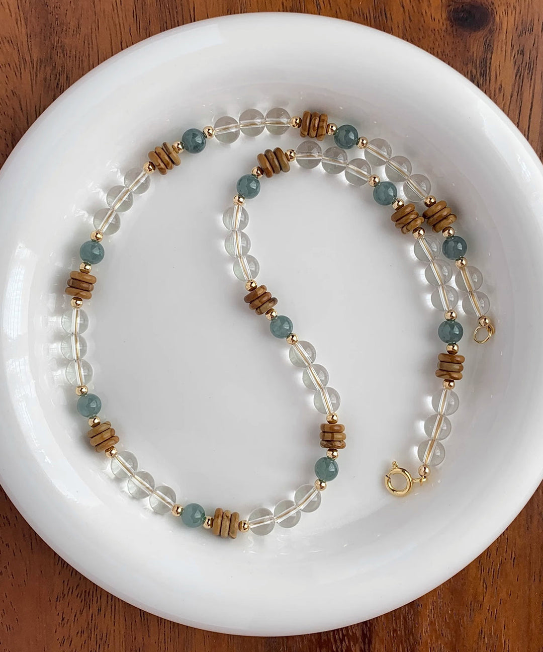 Original Design Alloy Crystal Jade Gratuated Bead Necklace