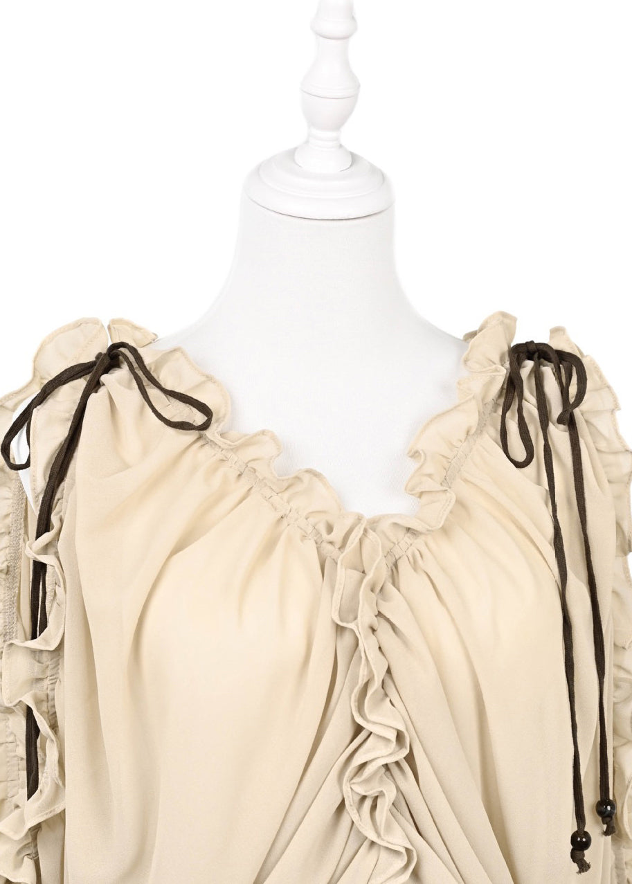 Original Design Apricot V Neck Ruffled Chiffon Top Summer