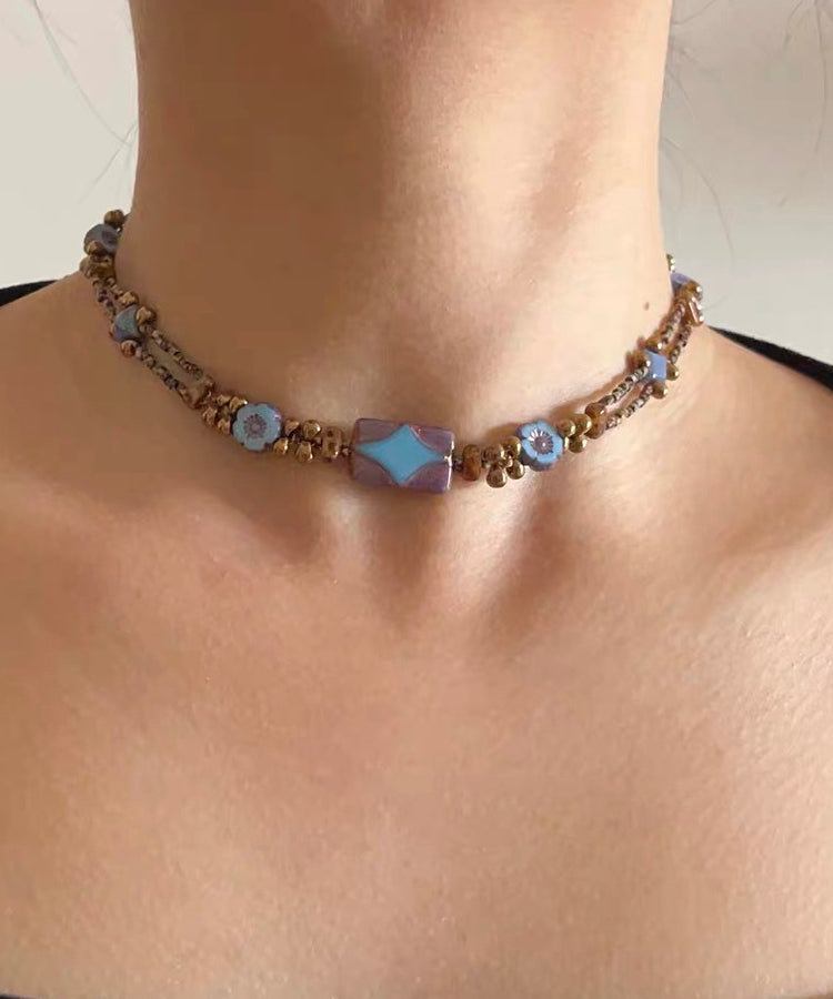 Original Design Blue Alloy Geometry Beading Gratuated Bead Necklace