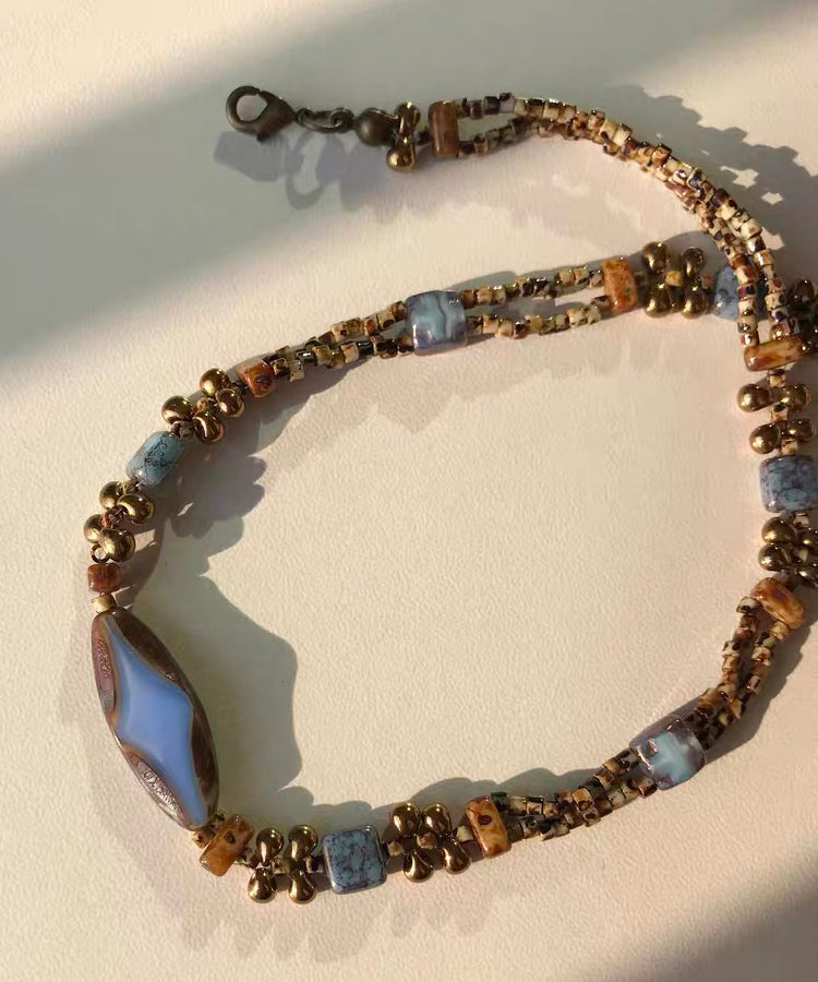 Original Design Blue Alloy Geometry Beading Gratuated Bead Necklace