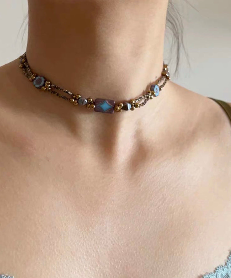 Original Design Blue Alloy Geometry Beading Gratuated Bead Necklace