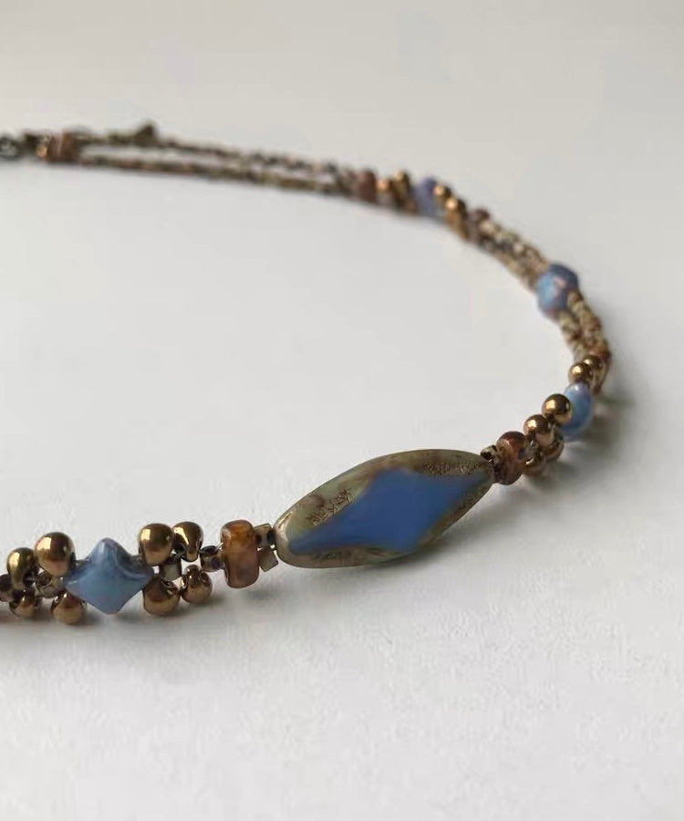 Original Design Blue Alloy Geometry Beading Gratuated Bead Necklace