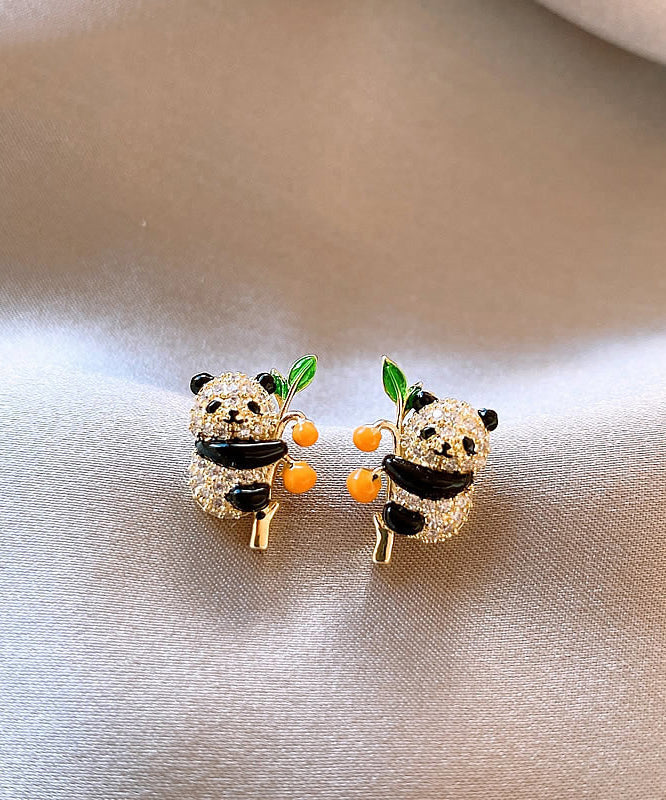Original Design Gold Copper Overgild Zircon Panda Persimmon Stud Earrings