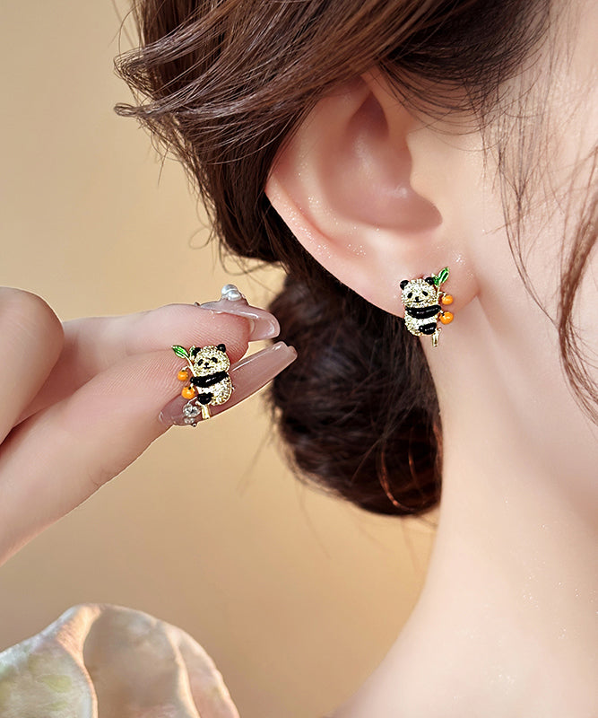 Original Design Gold Copper Overgild Zircon Panda Persimmon Stud Earrings