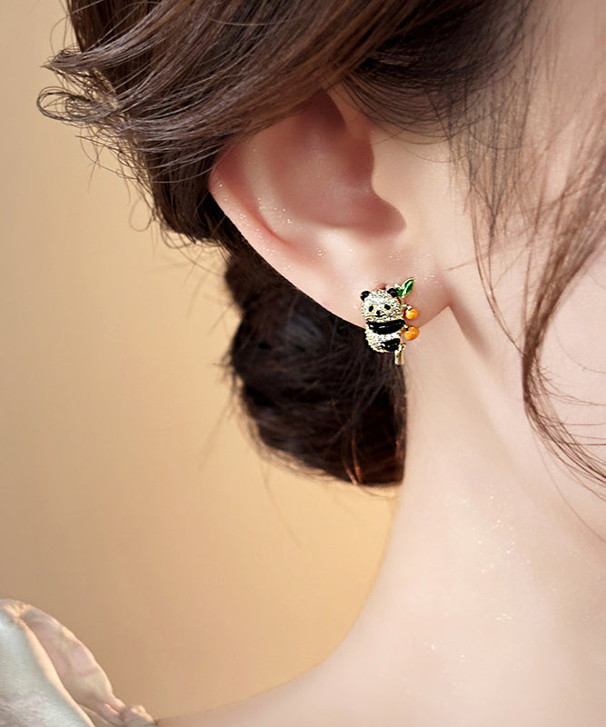 Original Design Gold Copper Overgild Zircon Panda Persimmon Stud Earrings
