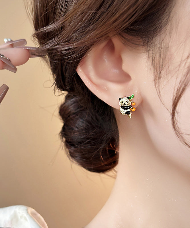 Original Design Gold Copper Overgild Zircon Panda Persimmon Stud Earrings