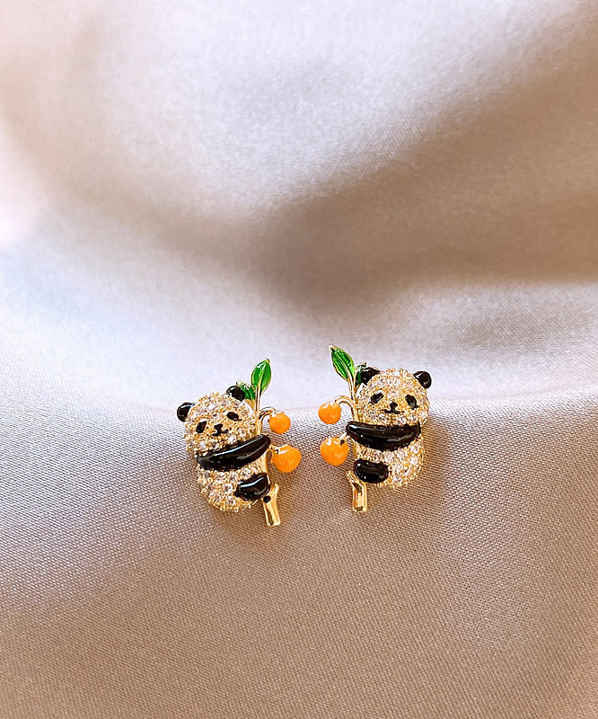 Original Design Gold Copper Overgild Zircon Panda Persimmon Stud Earrings