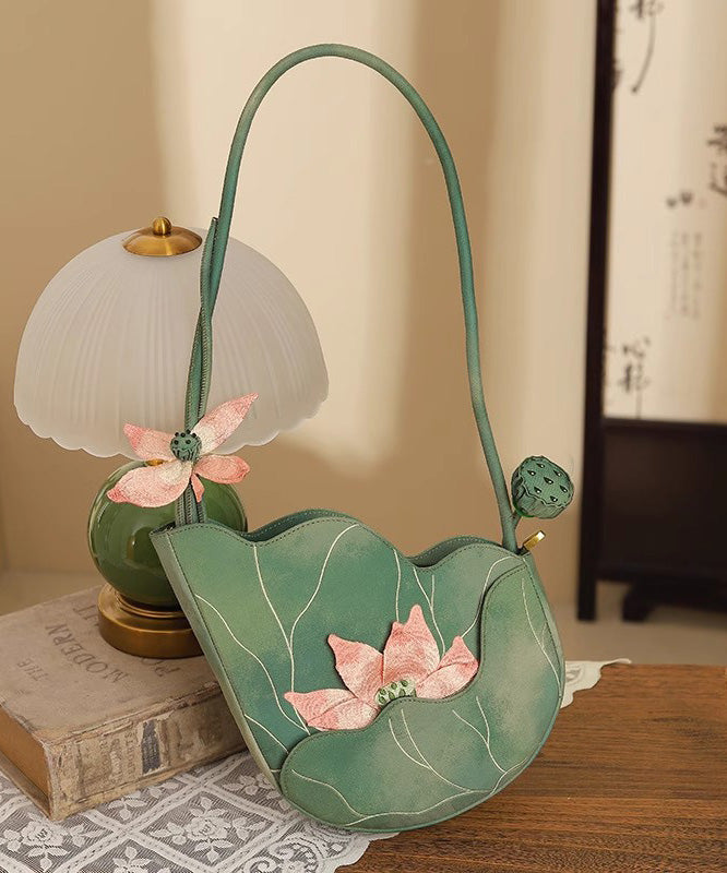 Original Design Green Lotus Embroidered CrossBody Bag
