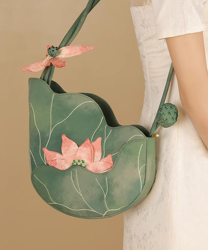 Original Design Green Lotus Embroidered CrossBody Bag