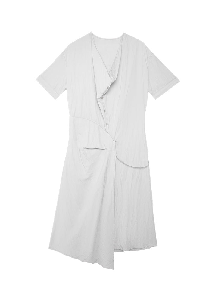 Original Design Grey Lace Up Cotton Dress Summer