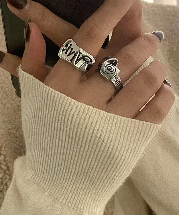 Original Design Metal Asymmetrical Graphic Open Rings Two-Piece Set