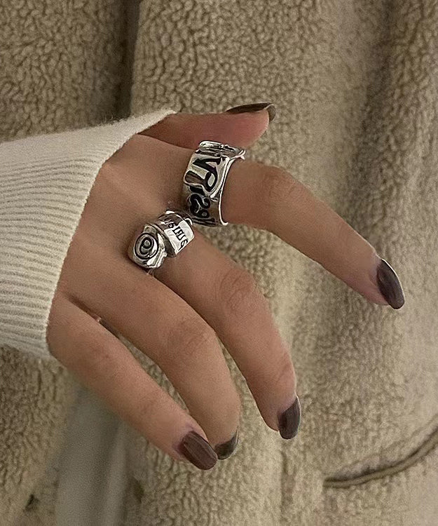 Original Design Metal Asymmetrical Graphic Open Rings Two-Piece Set