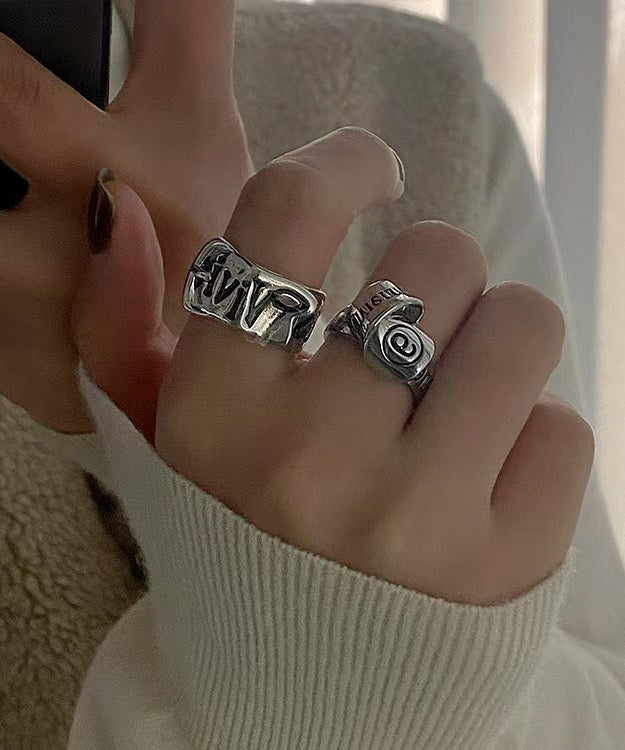 Original Design Metal Asymmetrical Graphic Open Rings Two-Piece Set