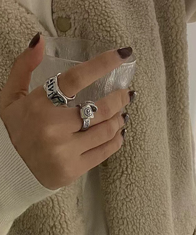 Original Design Metal Asymmetrical Graphic Open Rings Two-Piece Set