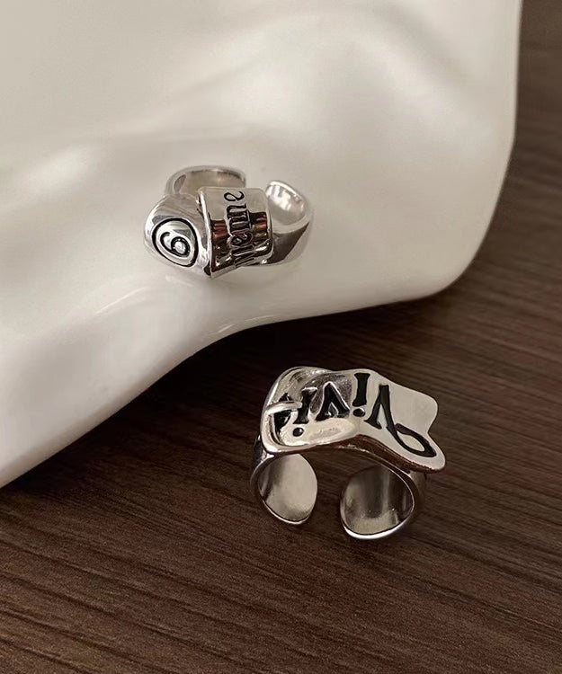 Original Design Metal Asymmetrical Graphic Open Rings Two-Piece Set