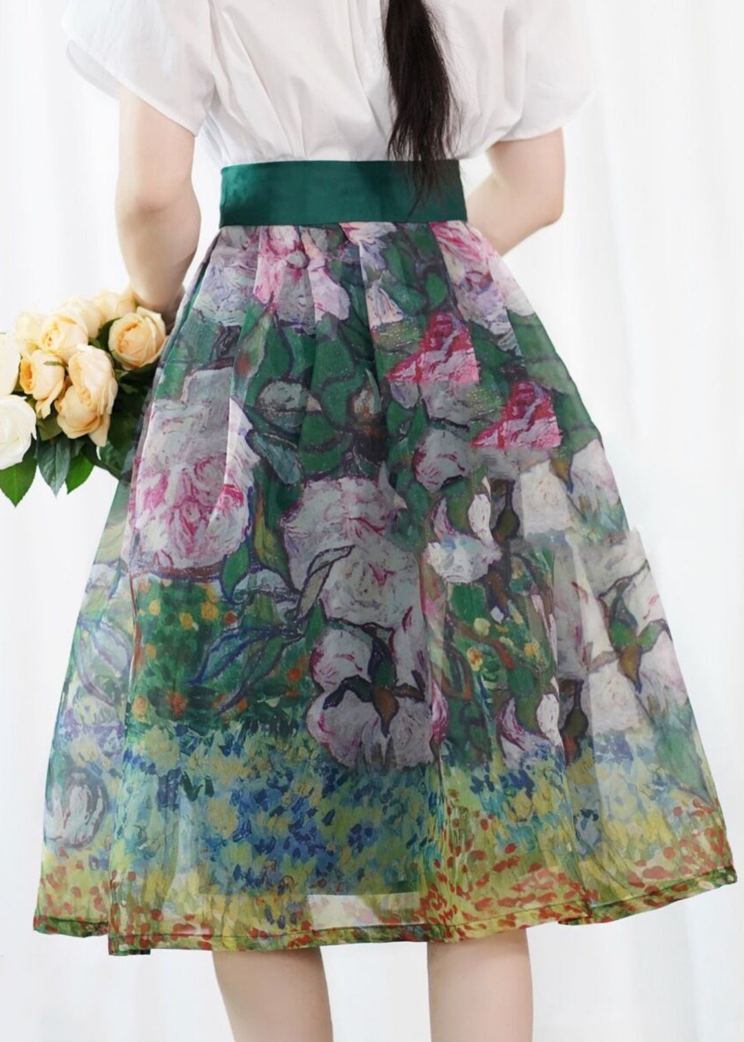 Original Design Print Silk Cotton A Line Skirt Summer