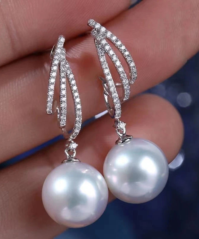 Original Design Silk Sterling Silver Zircon Pearl Drop Earrings