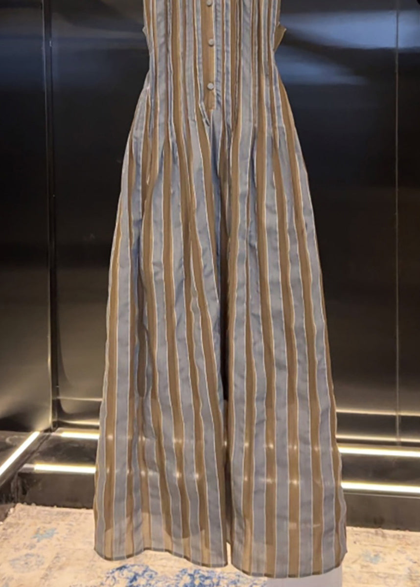 Original Design Striped High Waist Cotton Maxi Dresses Sleeveless