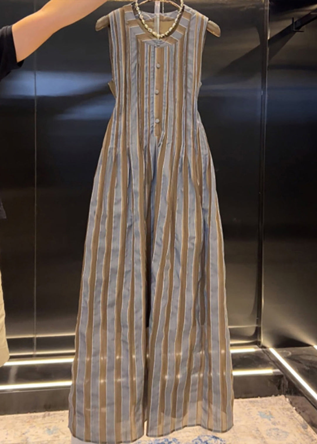 Original Design Striped High Waist Cotton Maxi Dresses Sleeveless