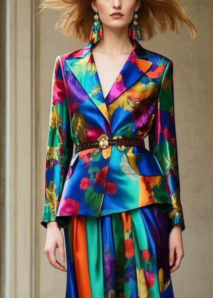 Original Design Tunic Print Silk Two Piece Set Women Clothing