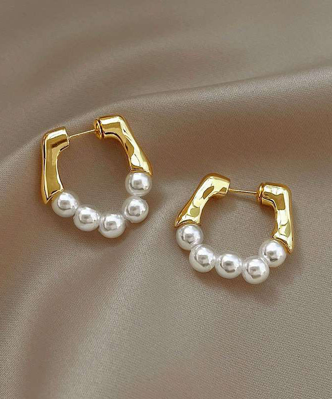 Original Design White Alloy Pearl Hoop Earrings