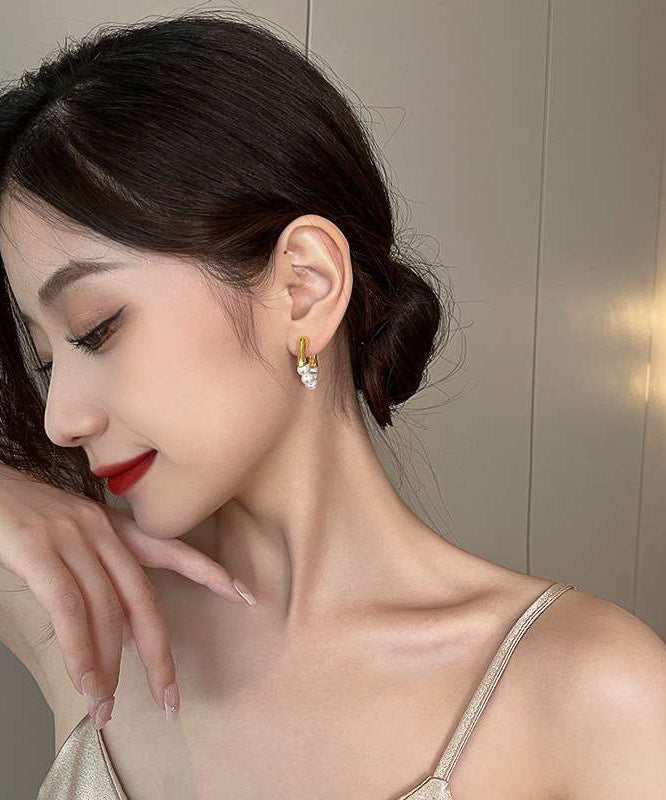 Original Design White Alloy Pearl Hoop Earrings