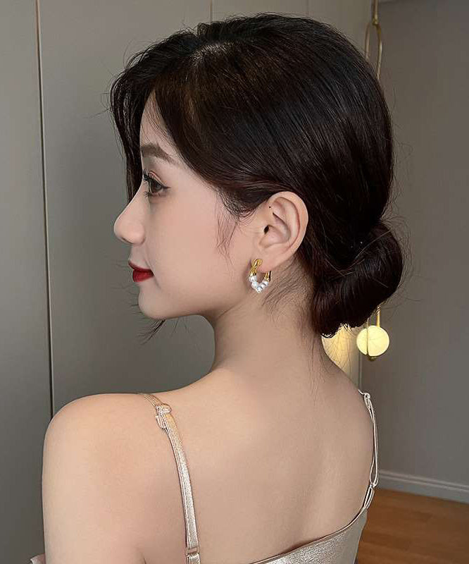 Original Design White Alloy Pearl Hoop Earrings