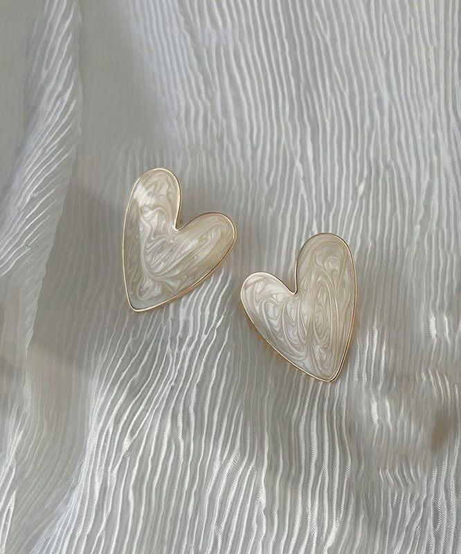 Original Design White Copper Overgild Love Stud Earrings